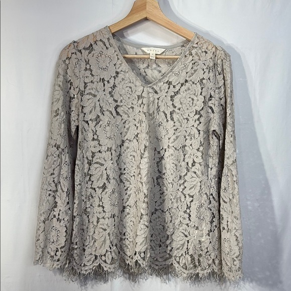 Adiva Tops - 🔗 Adiva taupe Long Sleeve cotton Lace v neck Blouse